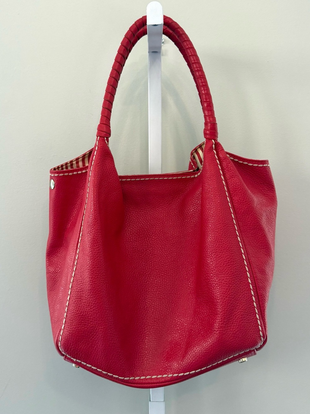 Plinio Visona Red Pebbled Leather Slouchy Hobo Shoulder Bag OS